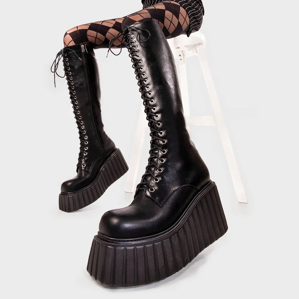 Chunky platform knee high boots